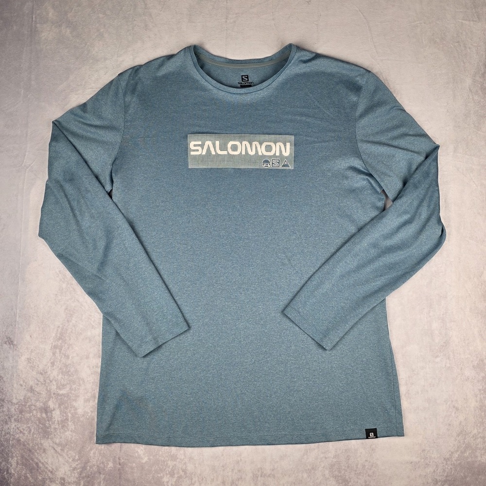 Salomon Shirt Mens Large Heather Gray Long Sleeve Stretch Wicking Active - Picture 1 of 8
